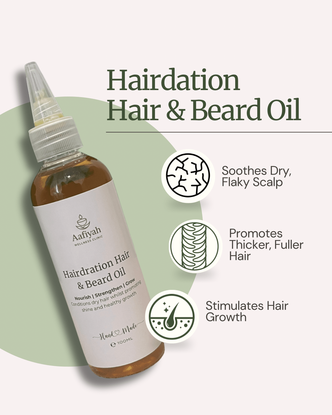 Hairdration Organic Hair & Beard Growth Oil - 100ml - Aafiyah Wellness Clinic