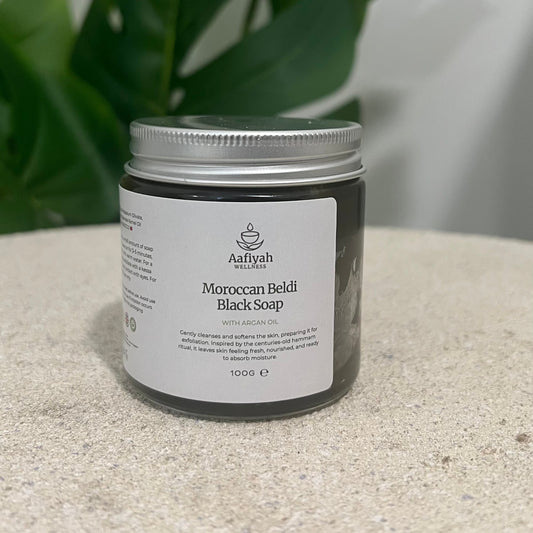 Authentic Moroccan Black Soap with Argan Oil - 100g - Aafiyah Wellness Clinic
