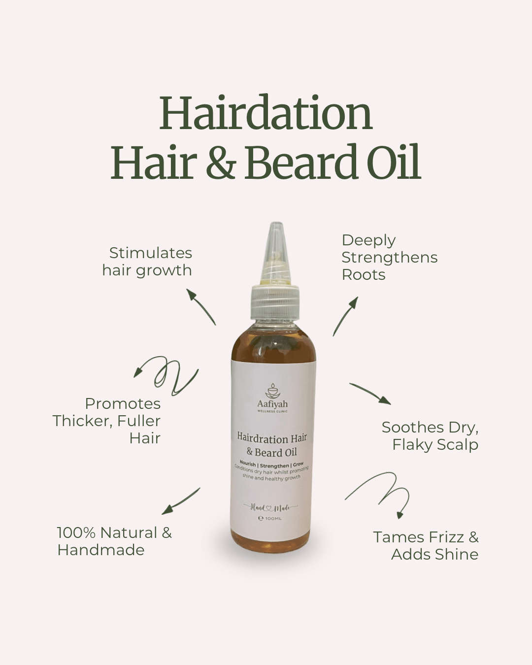 Hairdration Organic Hair & Beard Growth Oil - 100ml - Aafiyah Wellness Clinic